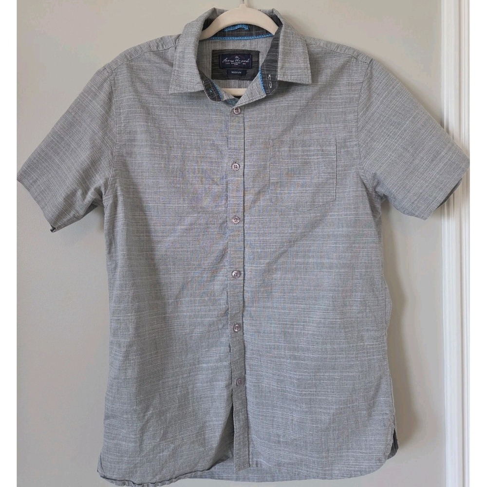 Across the Pond Shirt Signature Short Sleeve Button-Up Grey Mens Size Medium